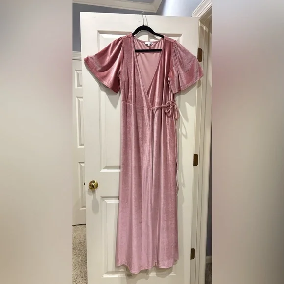 Baltic Born Elegant Rose Pink velvet wrap Dress bridesmaid wedding XL - Picture 1 of 10